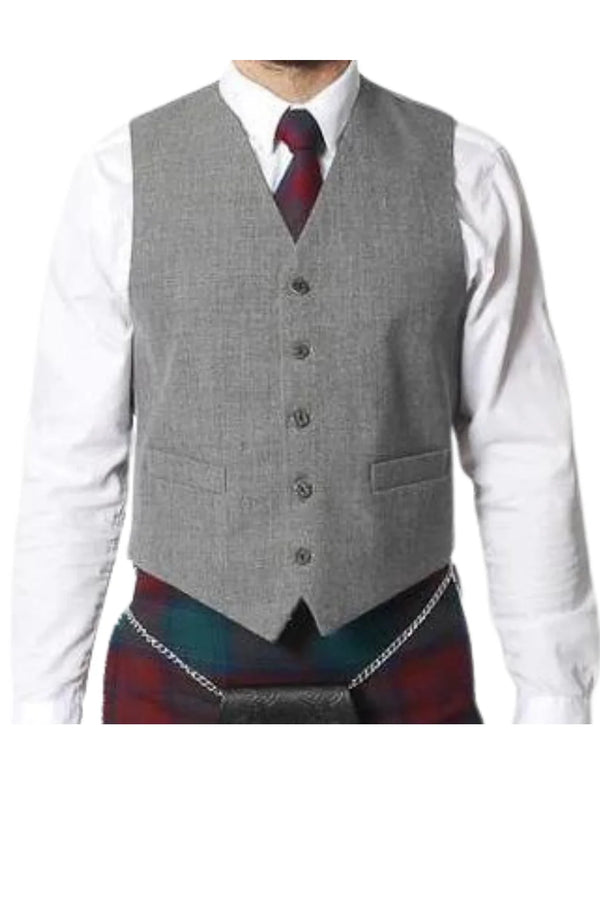 Scottish Argyle Grey 5 Button Vest in Genuine Wool